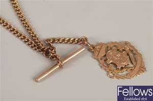 9ct rose gold curb link double Albert chain with