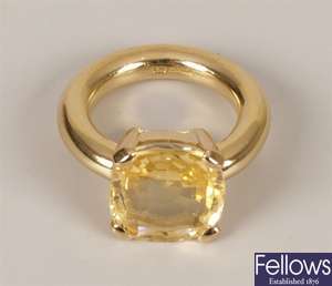 18ct gold single stone yellow sapphire set ring,