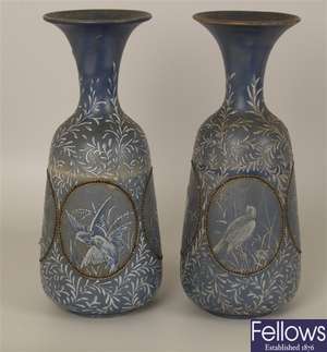 pair of Doulton Lambeth tapering cylindrical