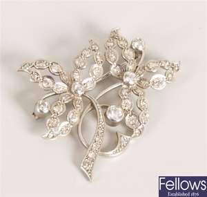 Diamond set floral design brooch, set with five