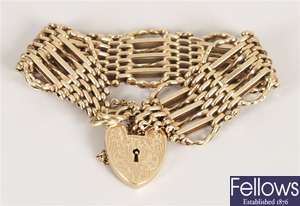 9ct yellow gold seven bar fancy gate bracelet and