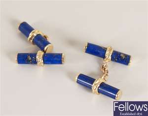 Pair of 9ct gold lapis lazuli chain link