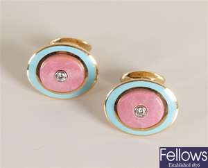 Pair of 18ct gold oval cufflinks with swivel