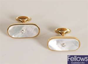 Pair of 18ct gold mounted oval cufflinks with