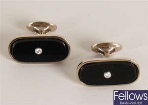 Pair of 18ct white gold mounted oval cufflinks