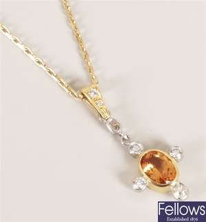 18ct gold oval orange garnet and diamond set
