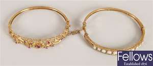 Two bangles, to include a 9ct gold opal set