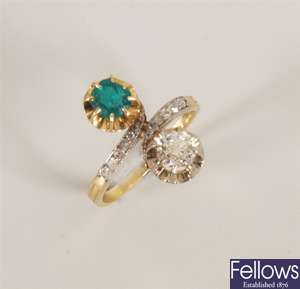 Emerald and diamond set up finger ring, with a