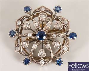 Victorian sapphire and diamond cluster brooch in