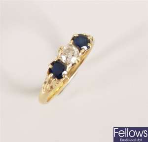Victorian 18ct gold three stone sapphire and