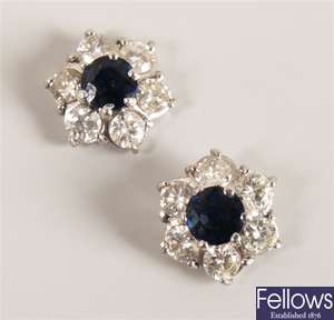 Pair 18ct white gold sapphire and diamond seven