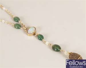 An emerald and opal set necklace, with a central