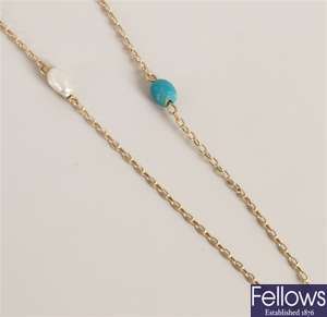 Turquoise and freshwater pearl necklet with