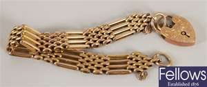 9ct gold four bar gate bracelet with textured