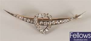 Diamond brooch in a crescent and heart design set
