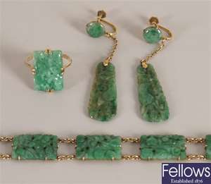 Three items of jade set jewellery, to include a