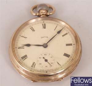 A 1940's 9ct gold open face tope wind pocket