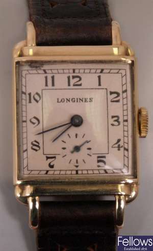 LONGINES - a gentleman's 14k gold rectangular