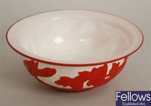 A cameo glass bowl, the red on white glass