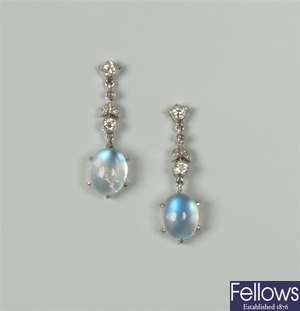 Pair of 18ct white gold diamond and moonstone