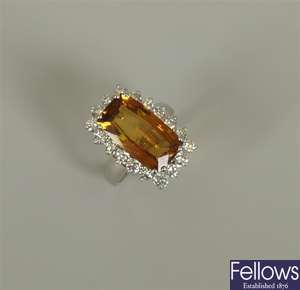 18k white gold yellow/orange sapphire and diamond