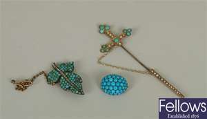 Three items, to include an Edwardian turquoise