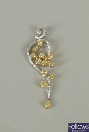 18ct white gold ornate design diamond pendant, in