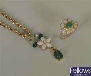 Two items, to include a 9ct gold emerald and opal
