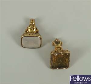 Two fobs to include a chalcedony set fob with an