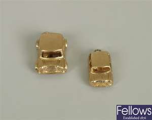 Two 1960's 9ct gold Mini car charms, London 1962