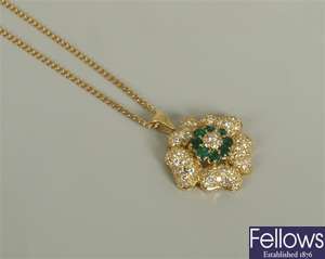 18ct gold emerald and diamond floral cluster