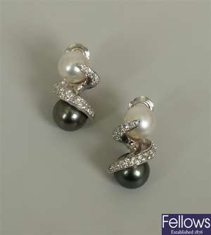 Pair of 18ct white gold cultured pearl and