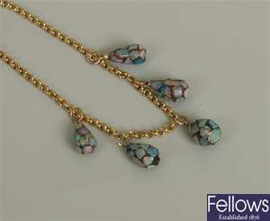 A 9ct gold belcher link necklace with five