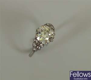 Claw set single stone diamond ring of some