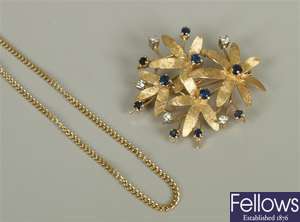 14ct gold sapphire and diamond floral design