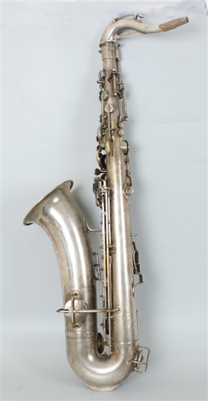 A Martin silver plated tenor saxaphone in fitted