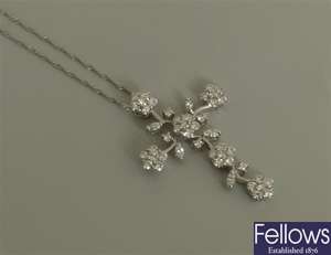 18ct white gold diamond set foliate design cross