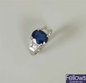 18ct white gold sapphire and diamond ring, with a