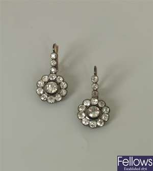 A pair of early 20th century diamond cluster