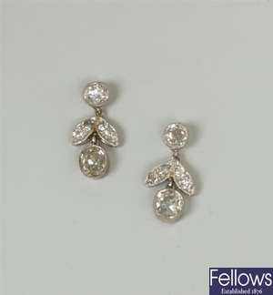 A pair of diamond set floral design dropper