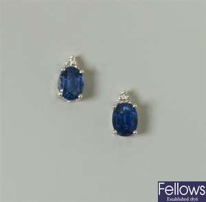 A pair of sapphire and diamond dropper earrings,
