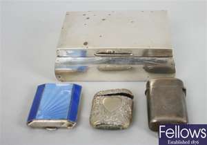 A hallmarked silver cigarette box, an enamelled