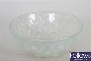 A Lalique blue opalescent glass bowl, decorated