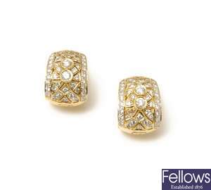 A pair of all diamond hinged hoop earrings the
