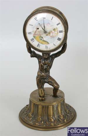 A 19th century brass cased desk clock, the