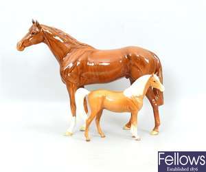 A Beswick chestnut racehorse, no.1564; together