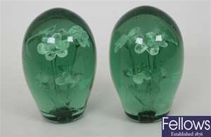 A pair of Victorian green glass 'dump'
