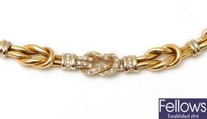 An 18ct bi-colour gold diamond necklet with a
