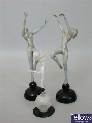 A pair of decorative Studio glass figures