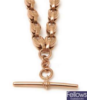 A 9ct rose gold fancy link albert chain, with
